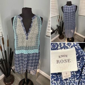 Knox Rose Women's Size Small Blue Sleeveless Sheer High Low Dress